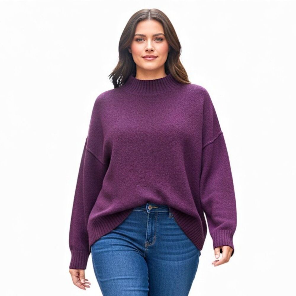 THE DROP Carolina Drop Shoulder Mock Neck Purple Pullover, NEW! Size 2X